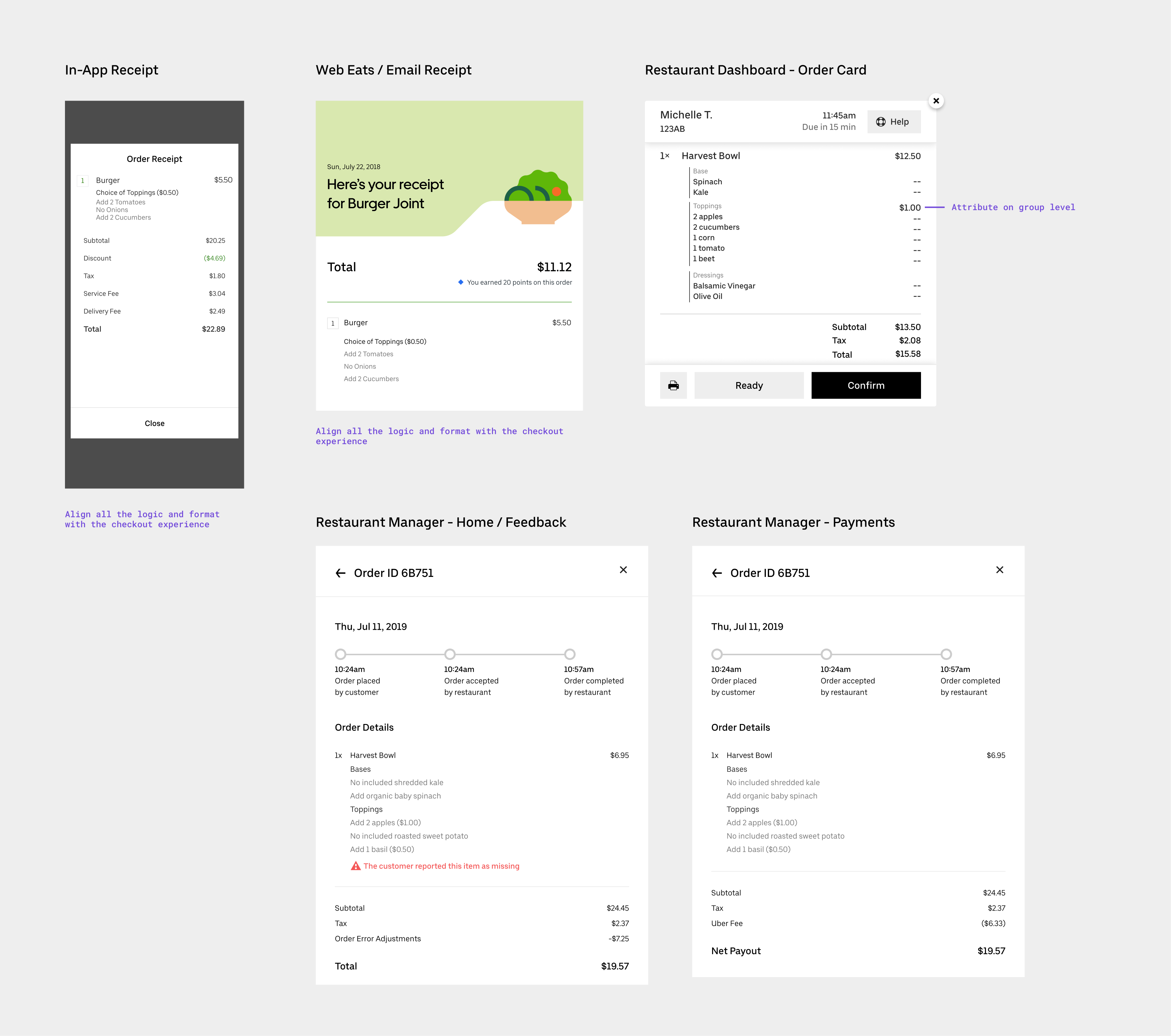 Receipts and restaurant-facing surfaces